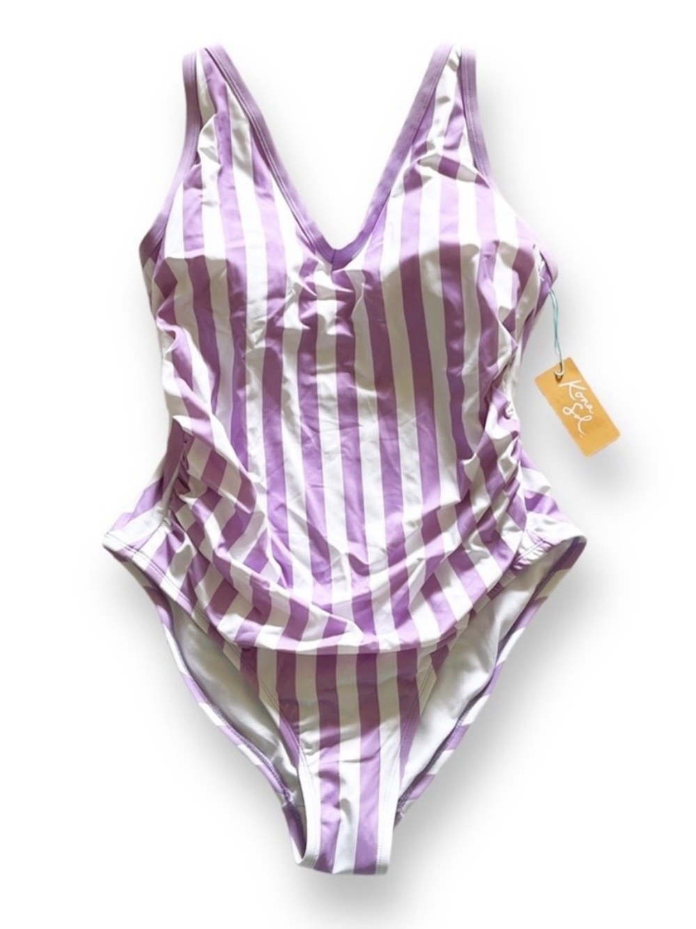 Kona Sol Purple Vertical‑Stripe One‑Piece Swimsuit 16W NWT